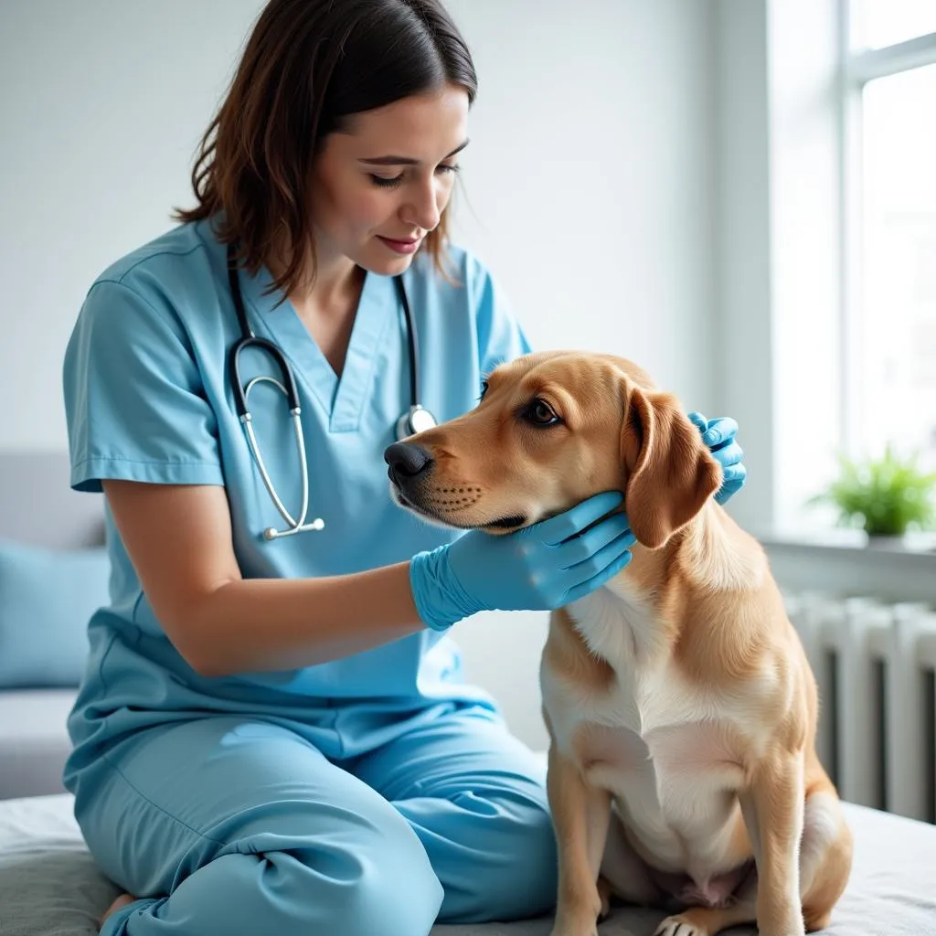 Veterinarian Examining a Dog