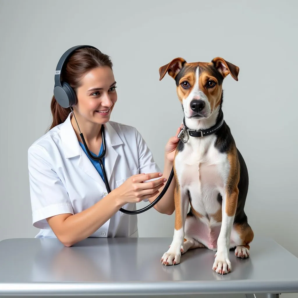 Veterinarian examining a dog