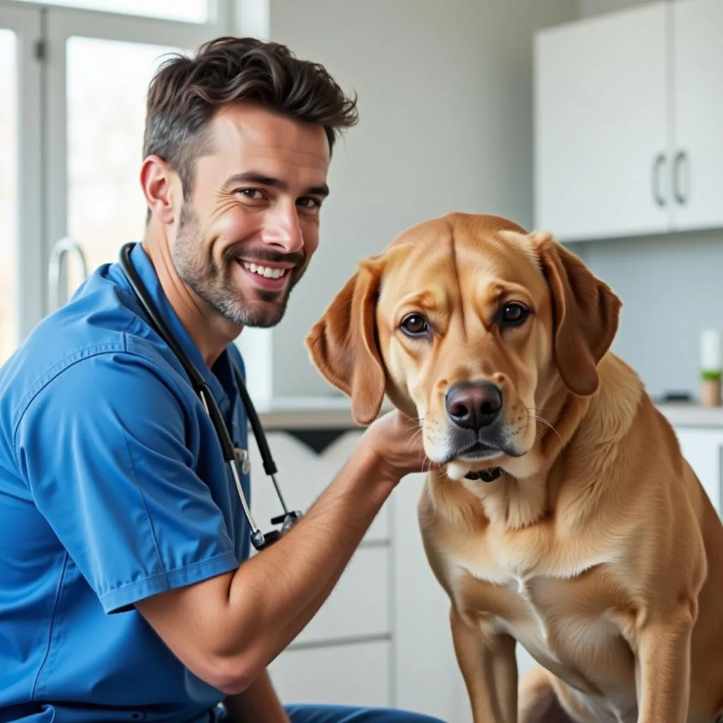 Veterinarian Examining a Dog for Raw Feeding Suitability