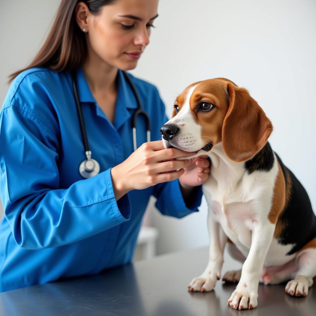 Veterinarian examining a dog's skin and fur