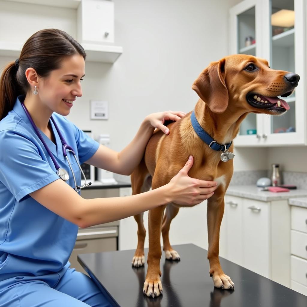 Veterinarian checking the health of a dog