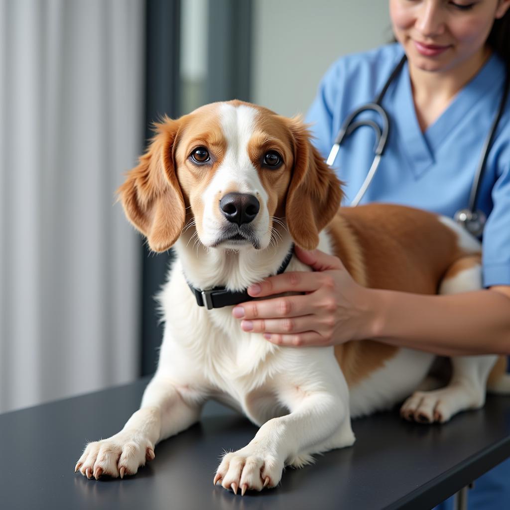 Veterinarian examining a dog for potential health issues