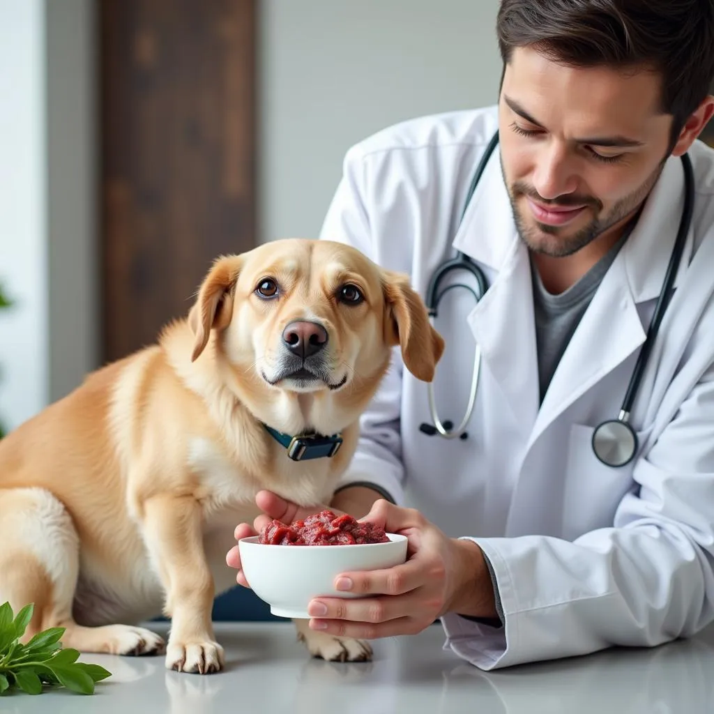 Veterinarian Examining Dog Before Raw Food Diet