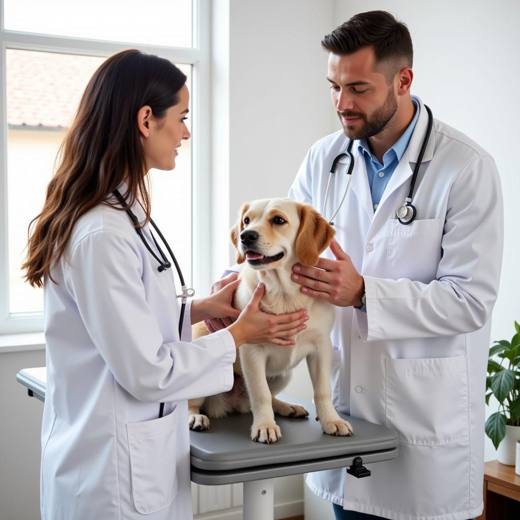 Veterinarian checking a dog's health for rawternative diet suitability