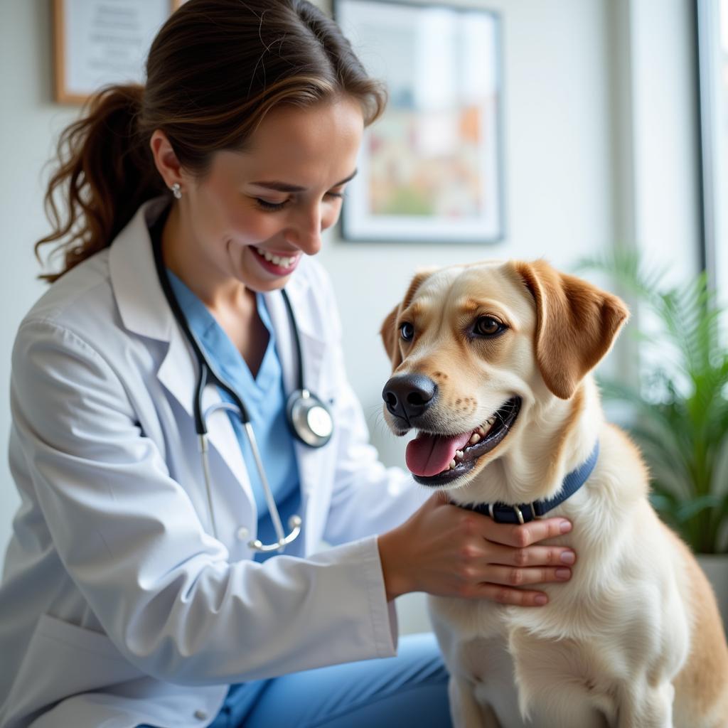  A veterinarian examining a dog at a low-cost clinic in Las Vegas