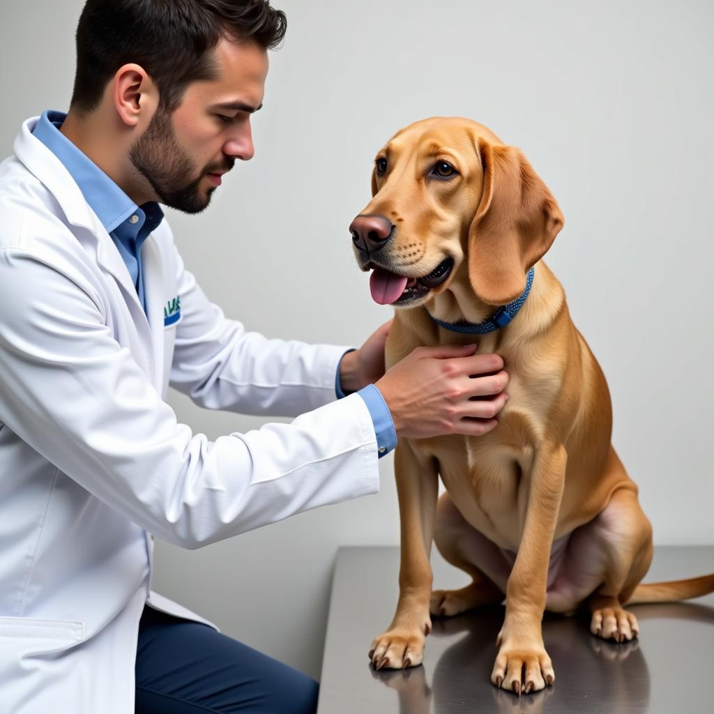 Veterinarian checkup for a Vizsla