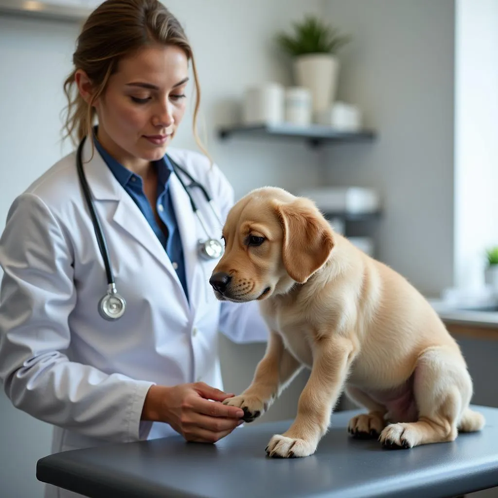 Veterinarian Checking Large Breed Puppy