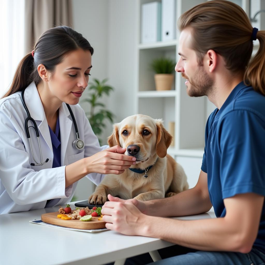 Veterinarian Examining a Senior Dog for Dietary Recommendations