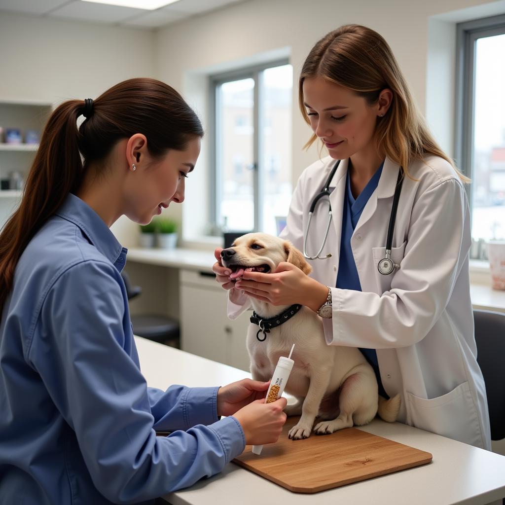  Veterinarian demonstrating the proper use of a food syringe for dogs