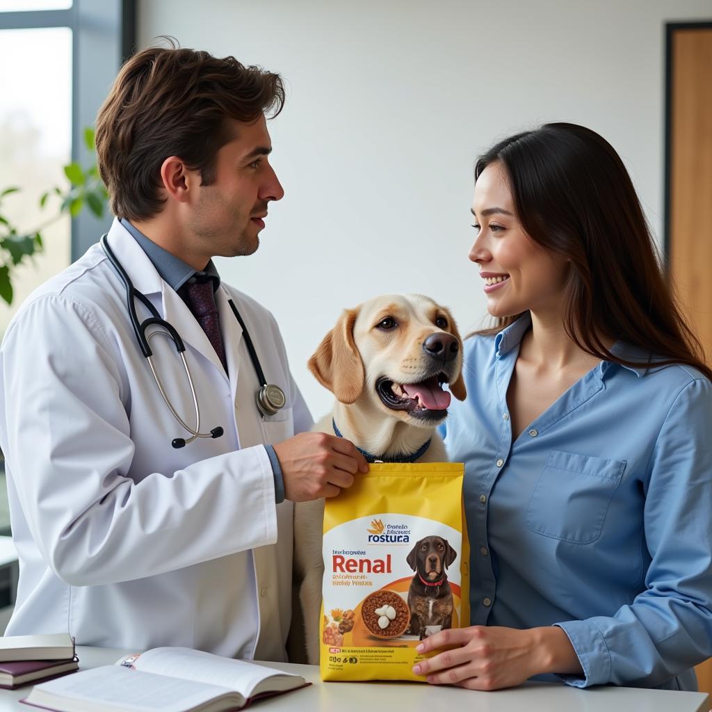 Veterinarian Consulting with Dog Owner about Renal Food