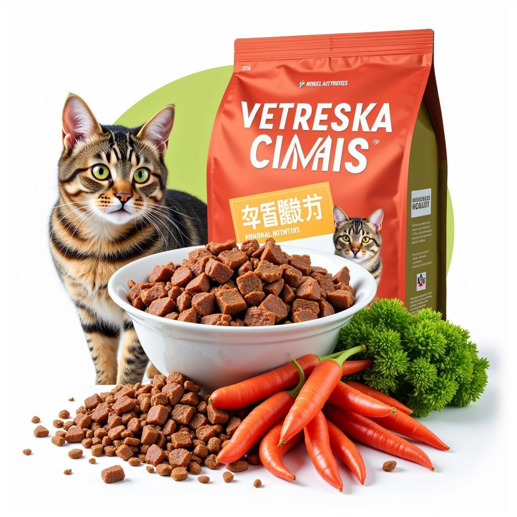 Close-up of Vetreska cat food ingredients