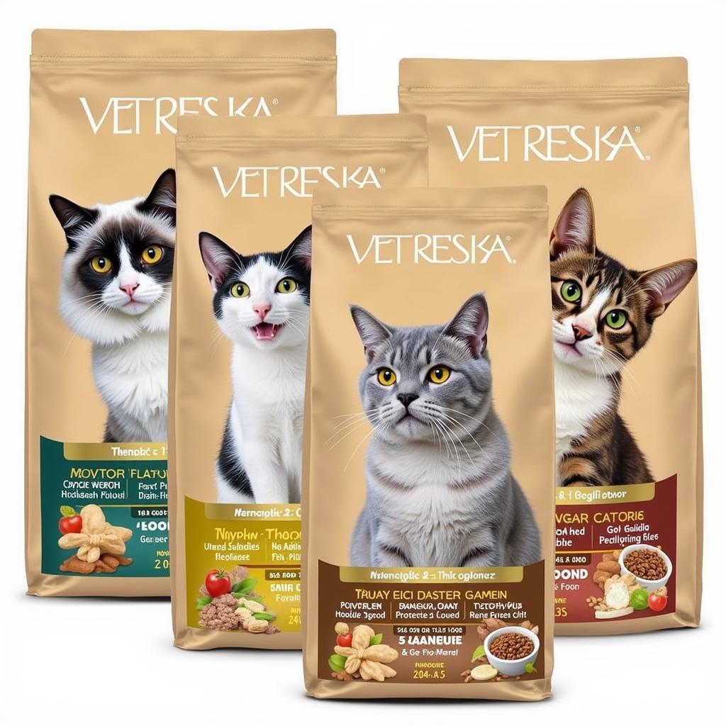 A variety of Vetreska cat food flavors