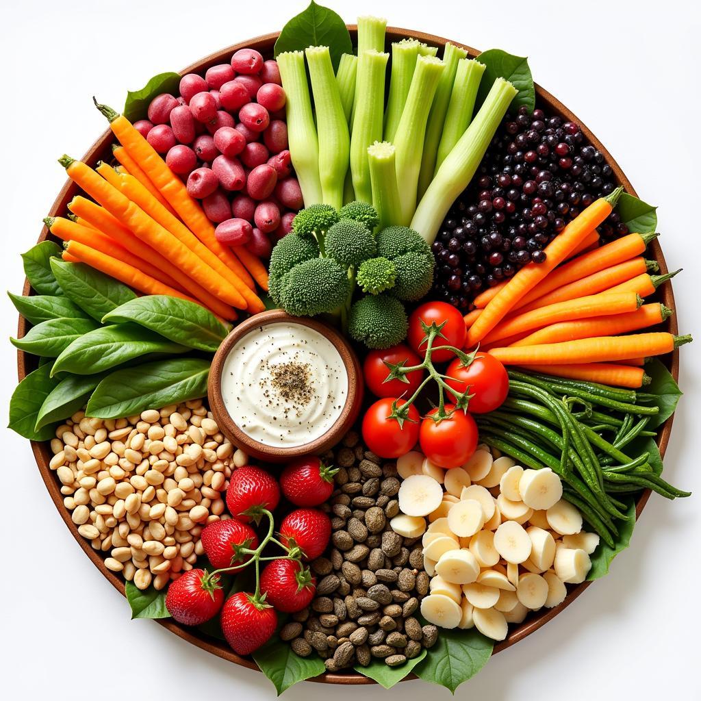 Vibrant Vegetal Food Platter Displaying Variety