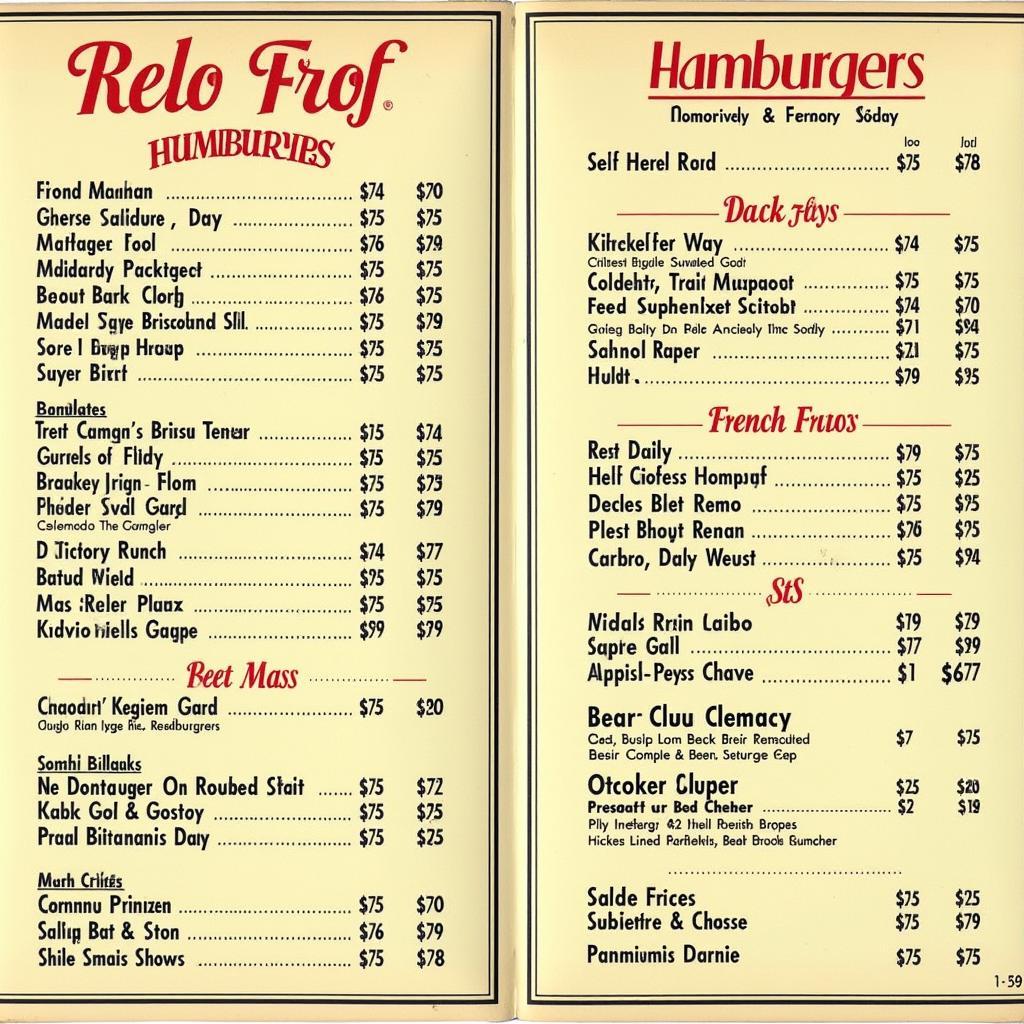 1950s diner menu