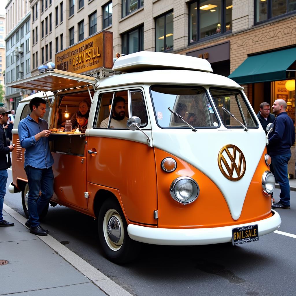 Vintage VW Bus Food Truck on a City Street