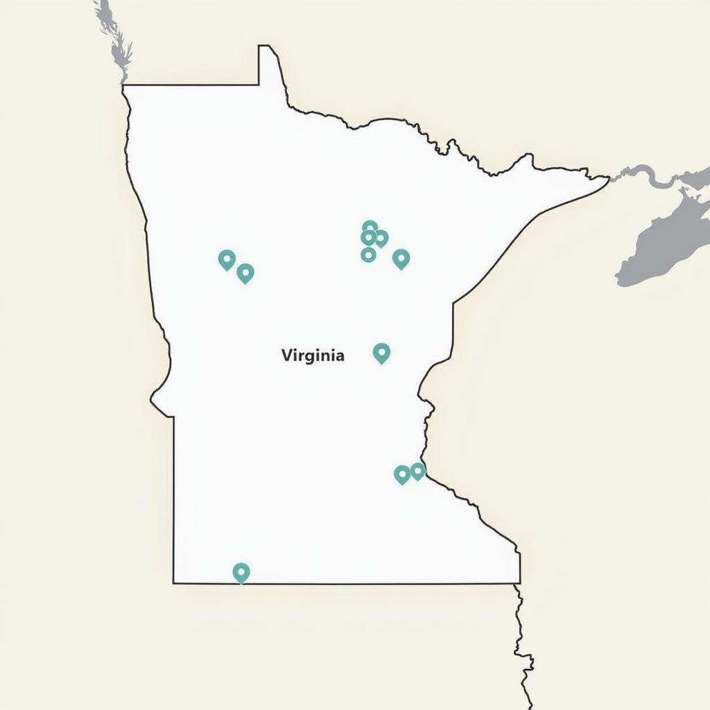 Map showcasing food shelf locations in Virginia, MN