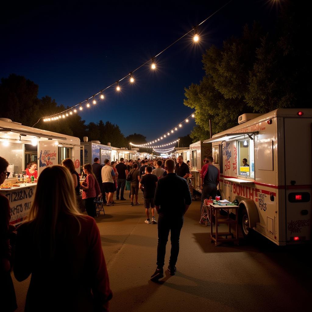 Families enjoying a food truck event in Visalia