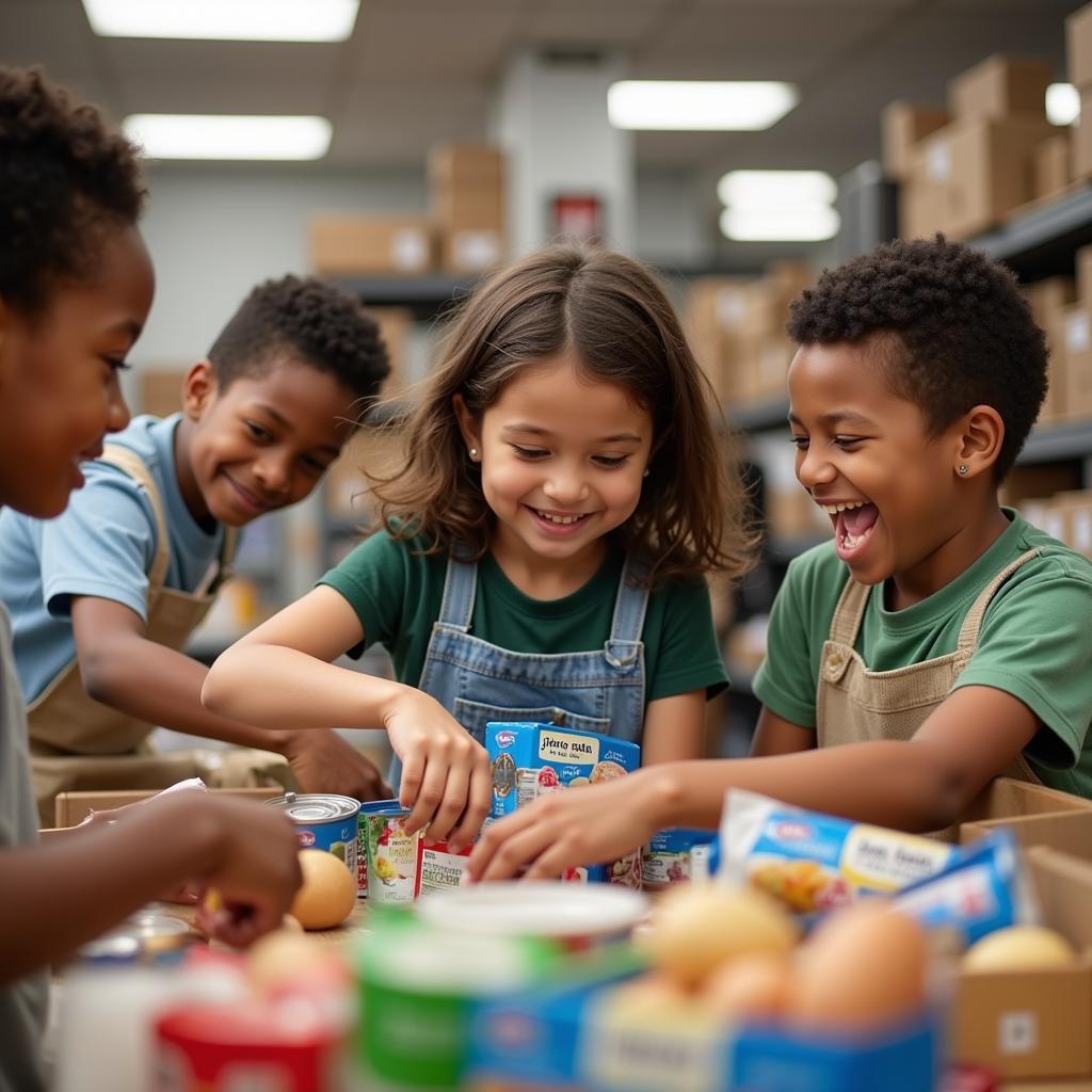 Volunteers sorting food donations at the Galveston County Food Bank.