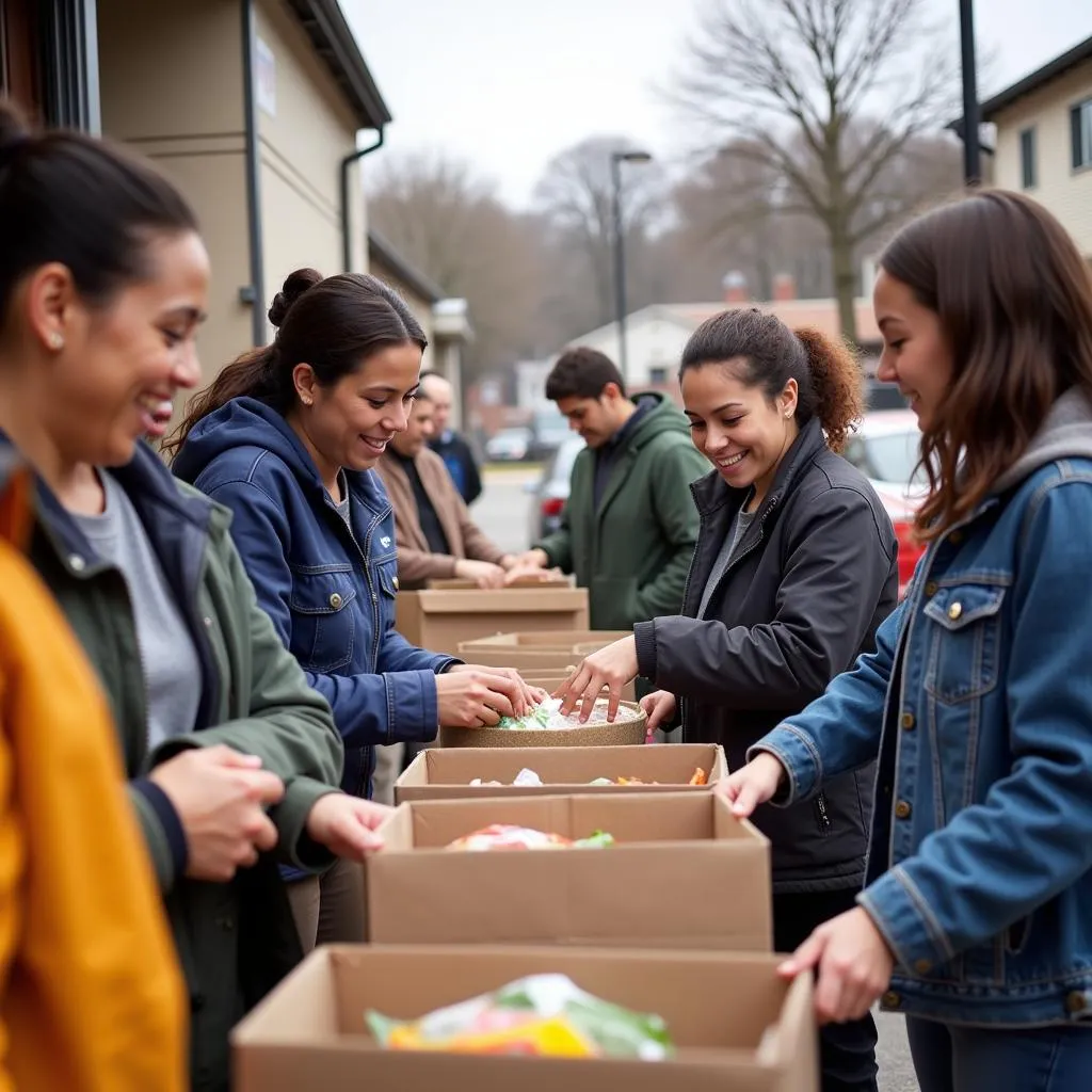 Volunteers Distributing Food at a Mobile Pantry