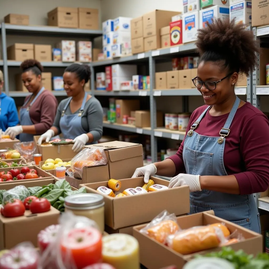 Volunteers at the Antioch Church Food Pantry organizing donations