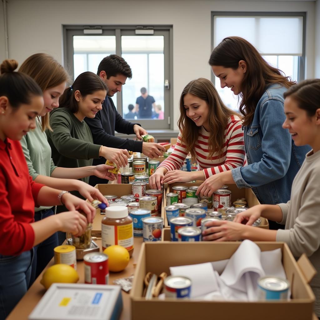 Volunteers sorting food bank donations