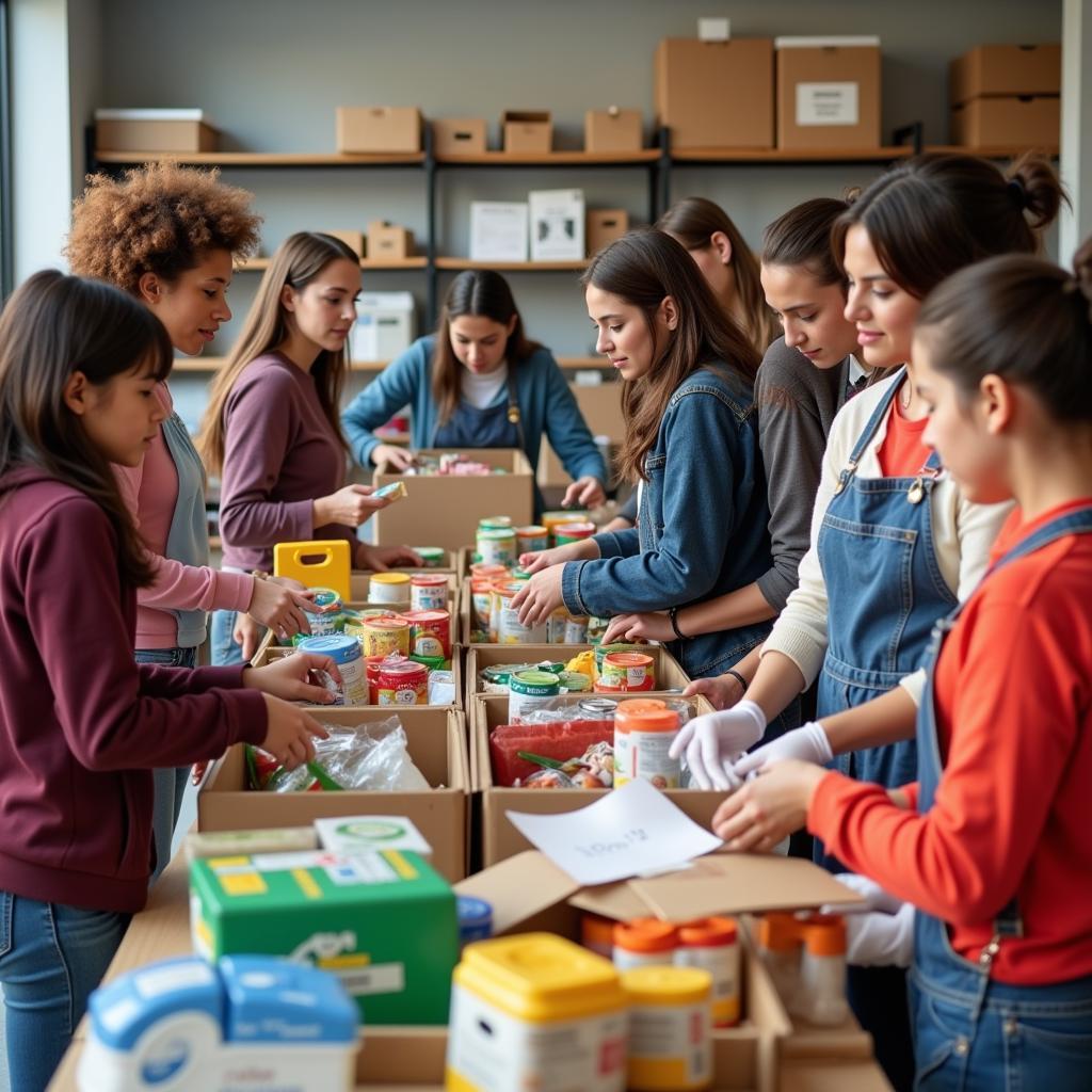 Volunteers Sorting Food Donations