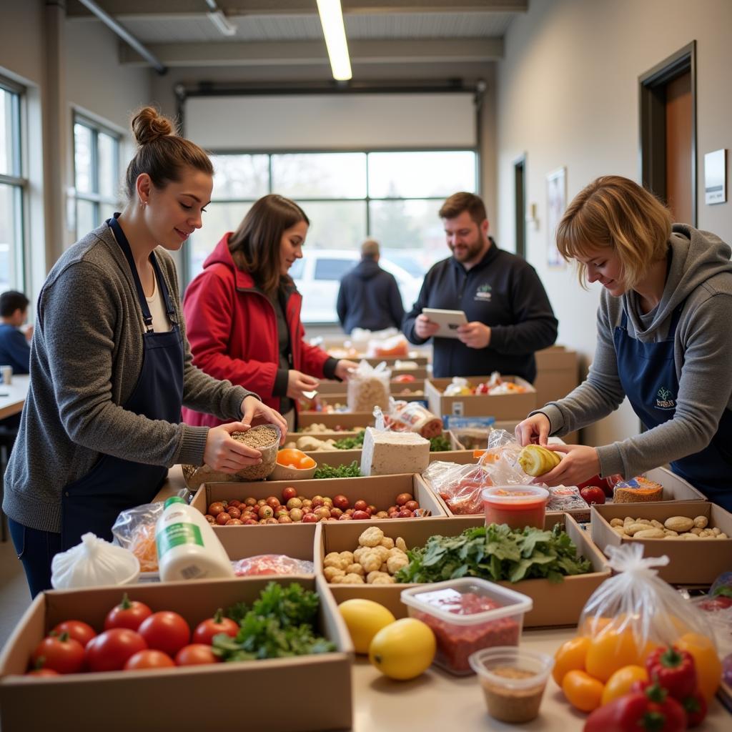 Volunteers sorting food donations at a Hendricks County food pantry