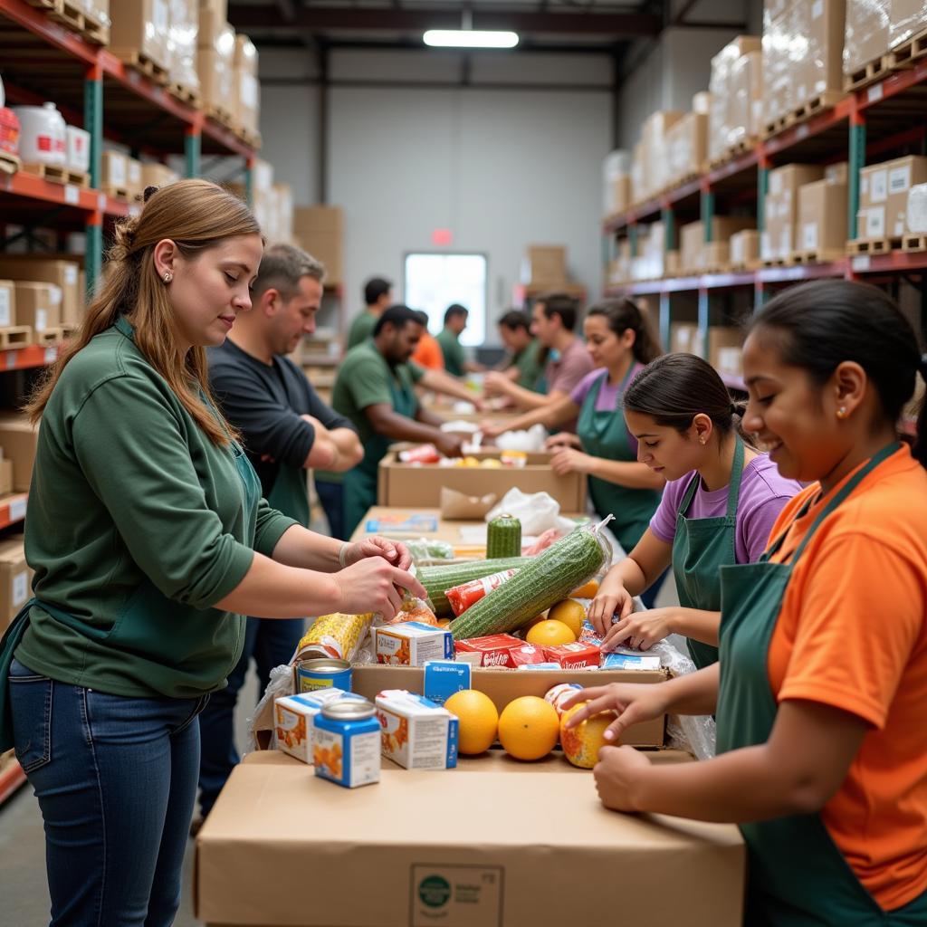  Volunteers sort food at a Thibodaux food bank.