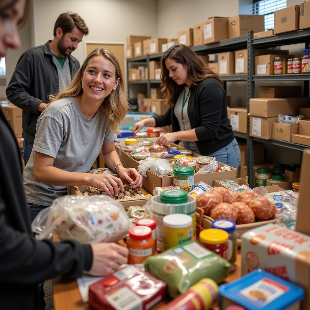 Volunteers Sorting Food Donations at a Benton Food Pantry