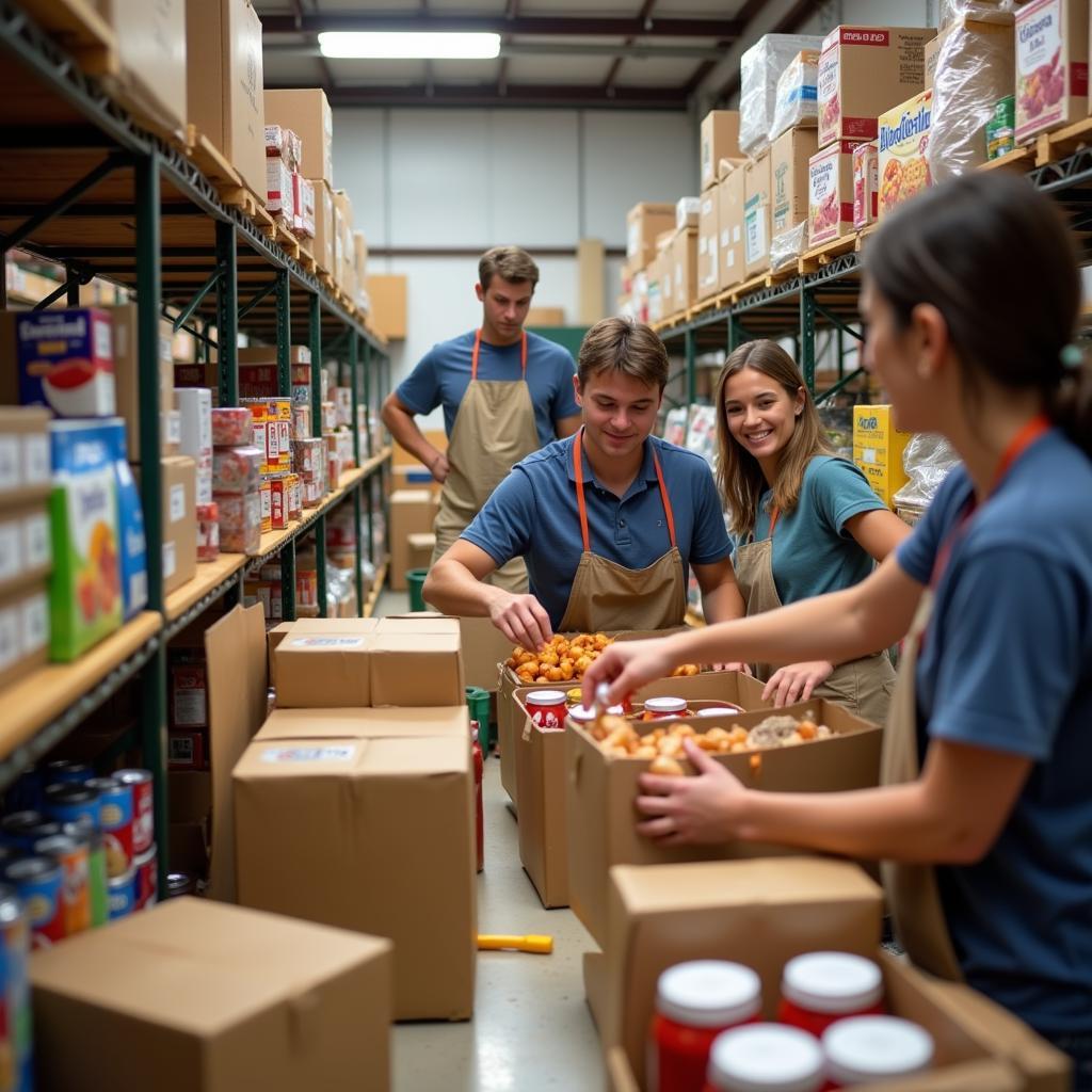 Volunteers organizing and stocking shelves at the Lake in the Hills Food Pantry