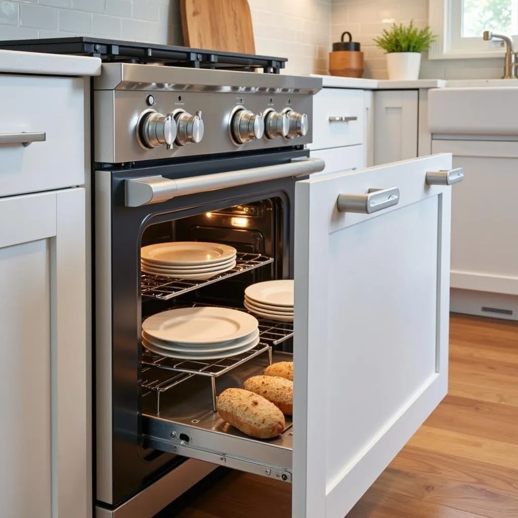 Warming drawer in a modern kitchen