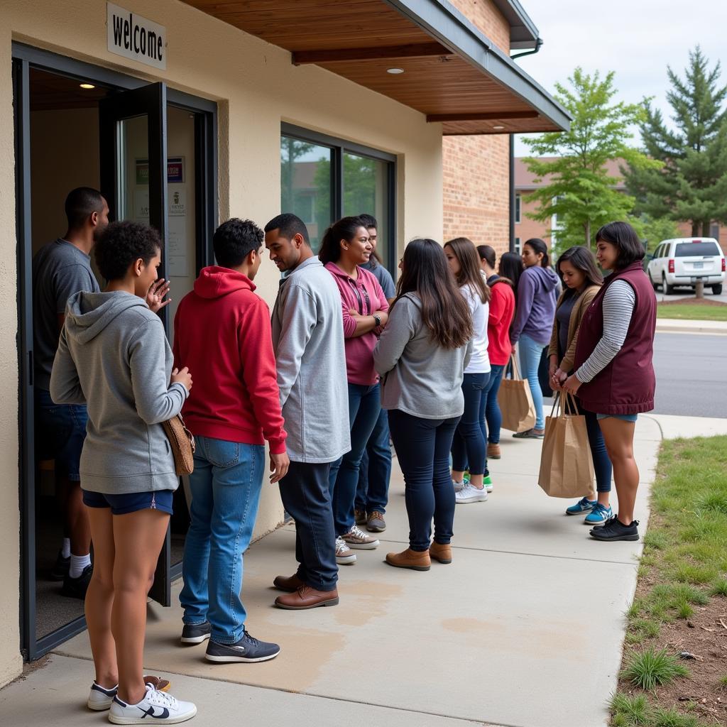 Individuals and families receive food assistance at a local food pantry in Warrensburg, MO