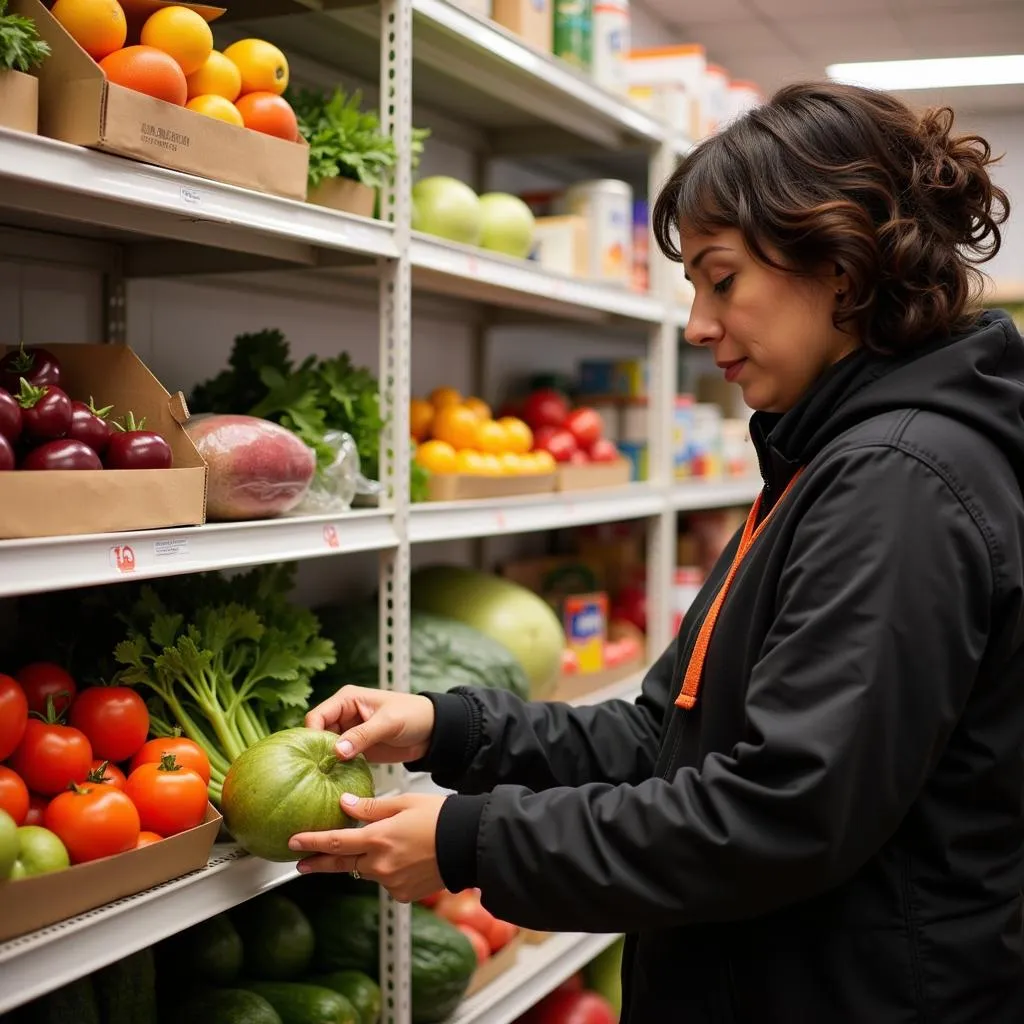 Client Choosing Groceries at Waterville Food Pantry