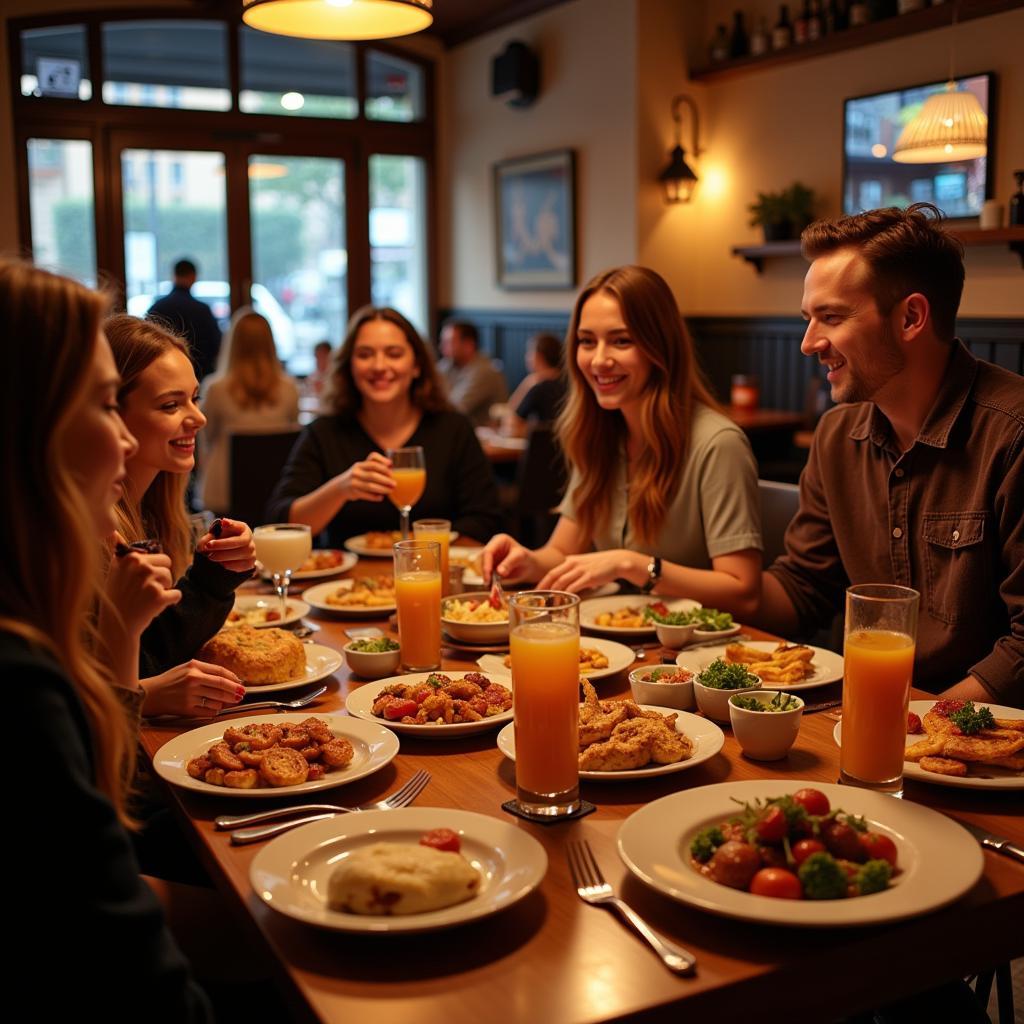 Enjoying Wednesday Night Dining Specials: Friends Gathering Around a Table Filled with Food