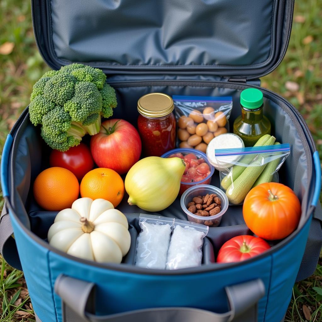 A Well-Packed Camping Food Cooler with Organized Food and Drinks