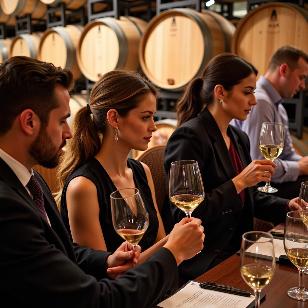 Guests enjoying a guided wine tasting session at the Westchester Food and Wine Festival