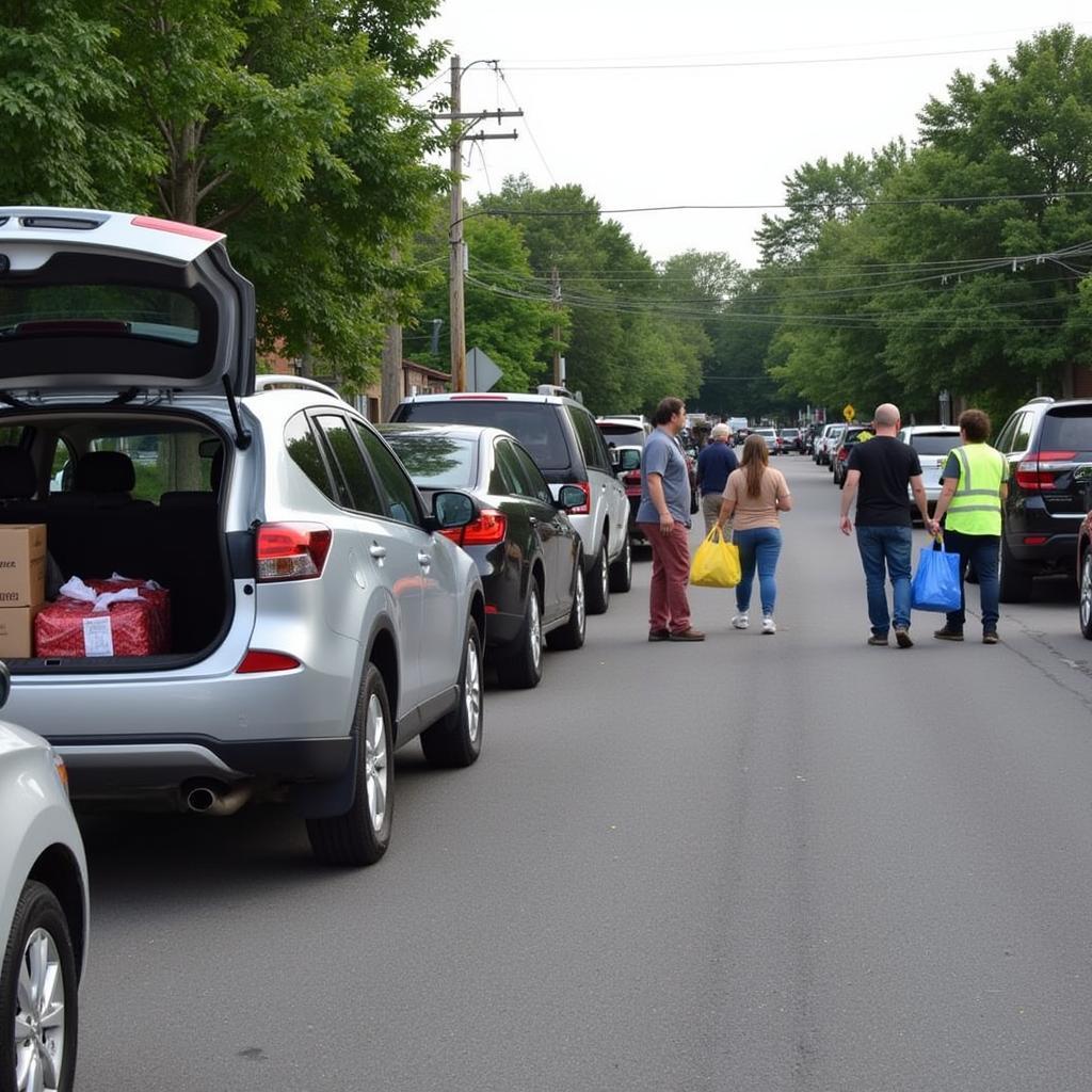 Community members participating in a donation drive at the Westport Food Bank