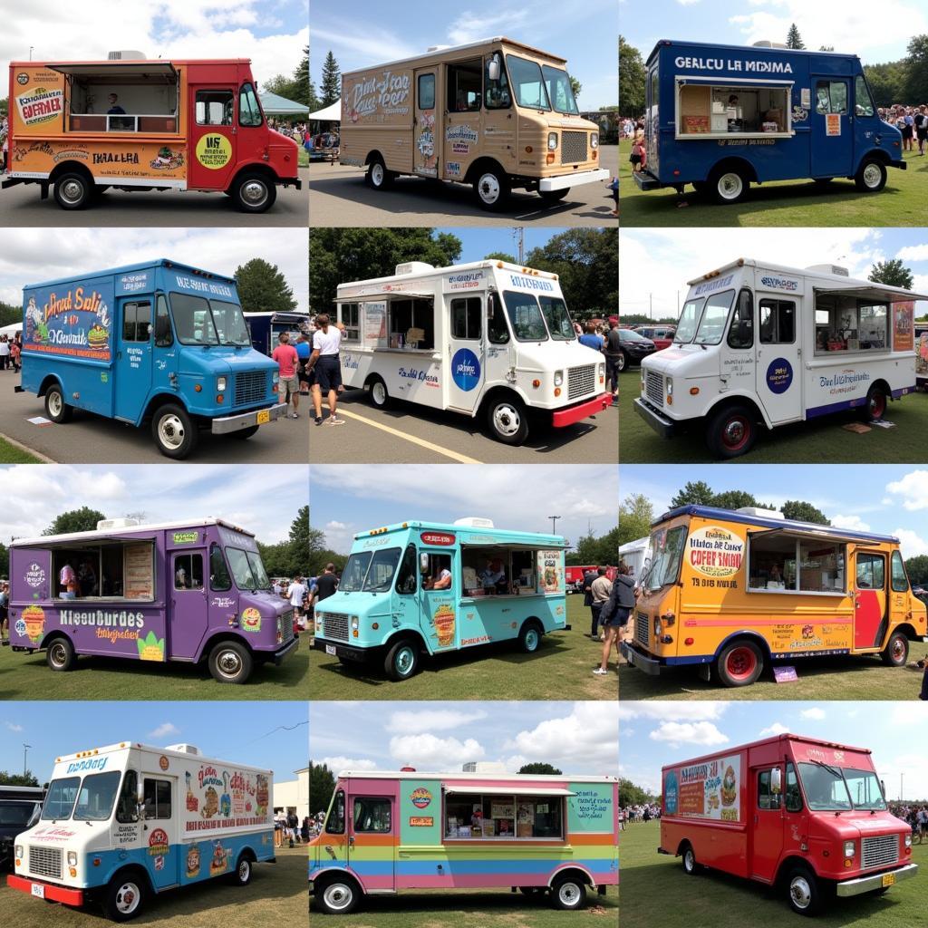 A vibrant collage showcasing the diverse food trucks at the Wheeling Food Truck Festival