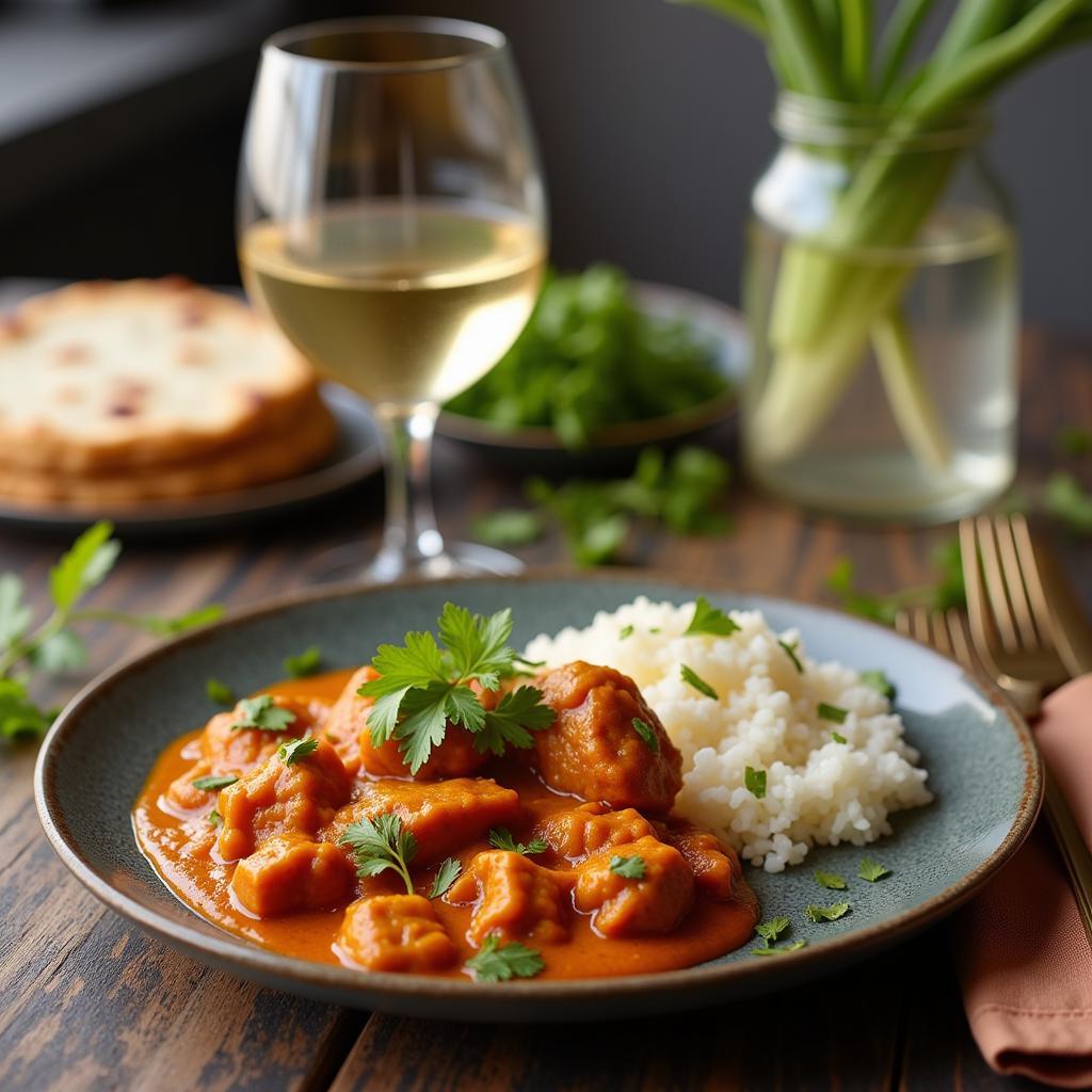 White wine served with Indian curry