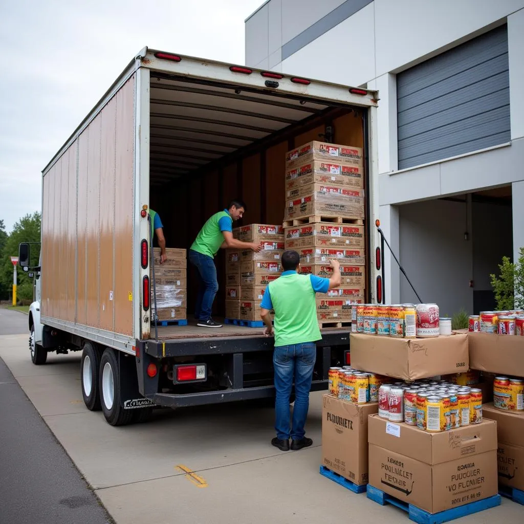 Delivery Truck Unloading Canned Goods