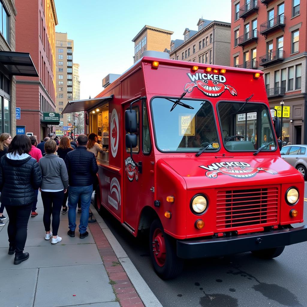 Wicked Lobster Food Truck parked on a bustling Boston street