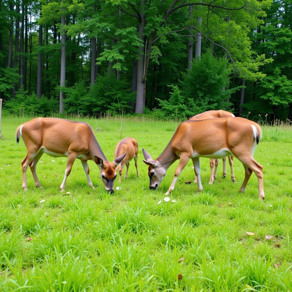 Deer grazing in a lush, no-till food plot