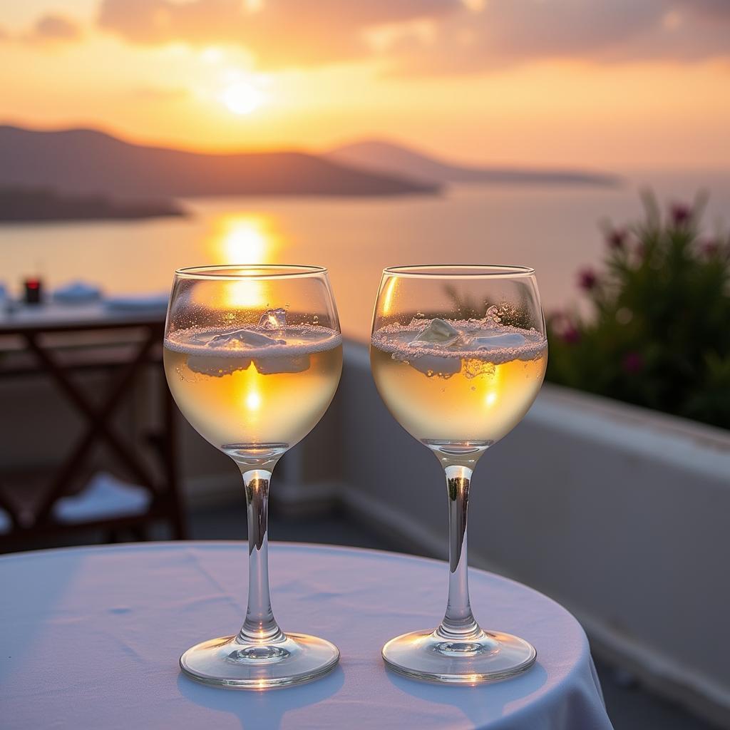 Wine Glasses Against a Greek Sunset