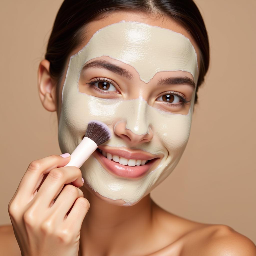 Woman applying a hydrating face mask with a brush