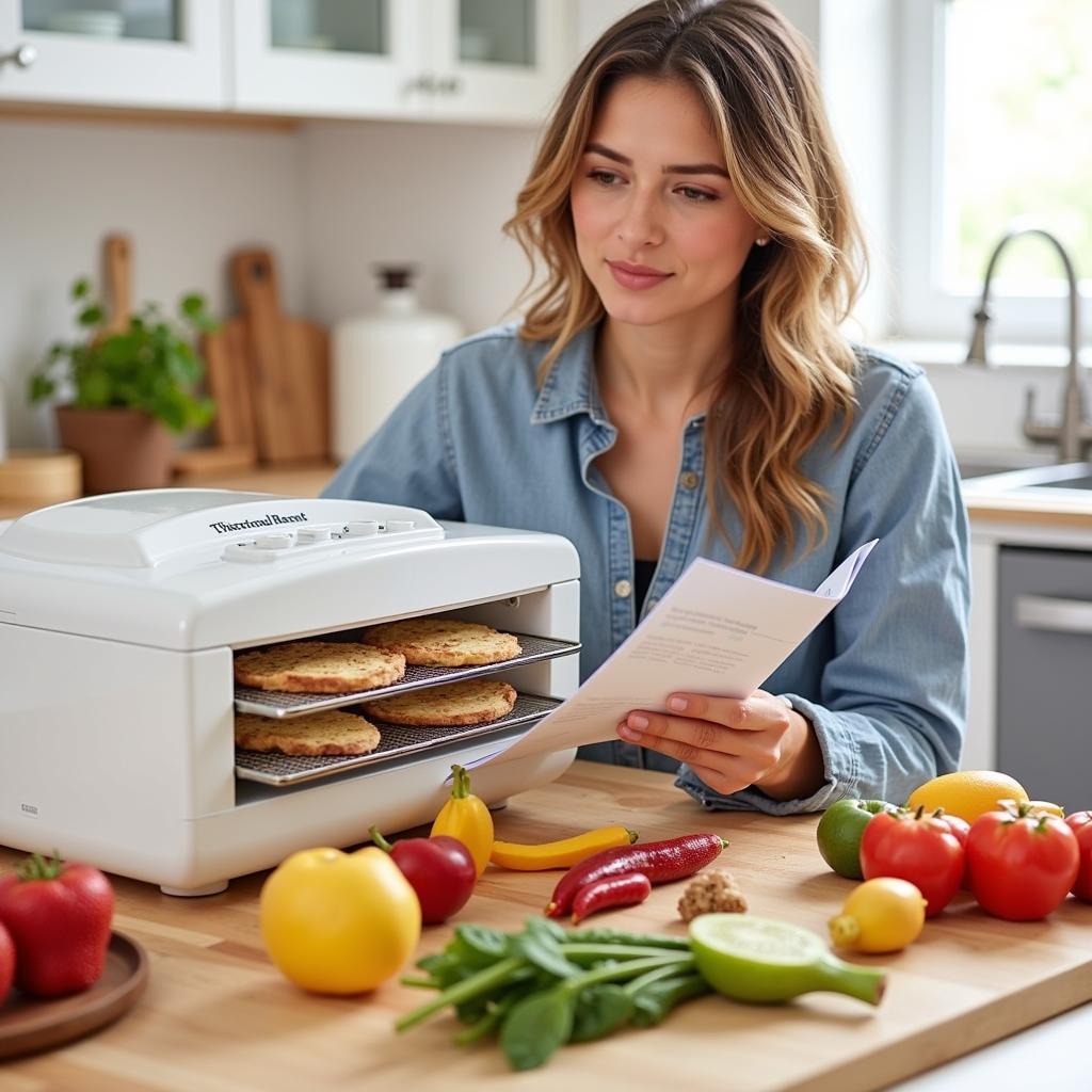 Woman Checking Food Dehydrator Manual