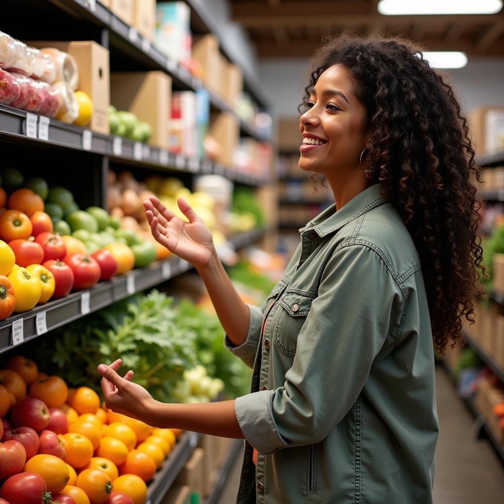 Woman Choosing Groceries at Food Pantry