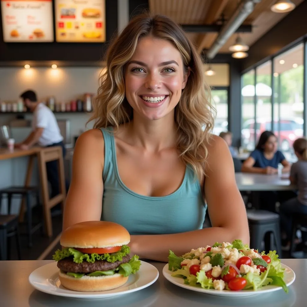 Woman Choosing Salad Over Burger