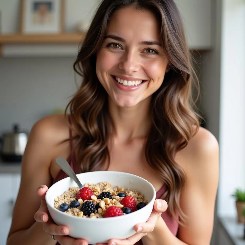 A Woman Enjoying a Wholesome Breakfast