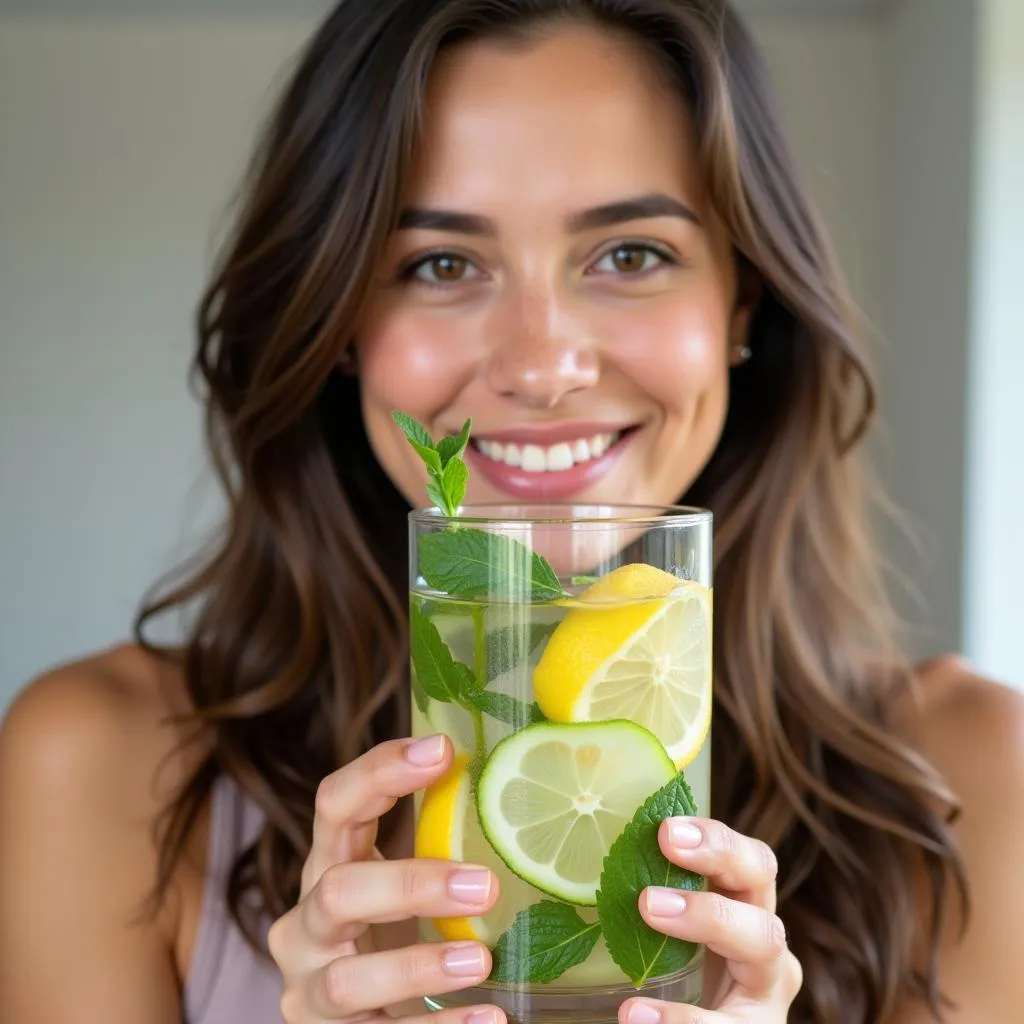 Woman Enjoying Herbal Infused Water