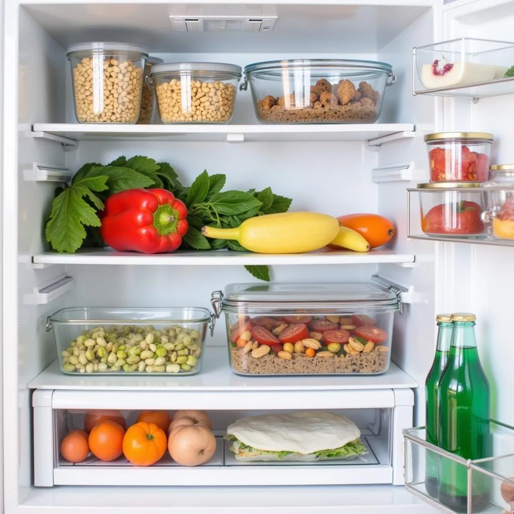 Organized Refrigerator with Eco-Friendly Food Storage